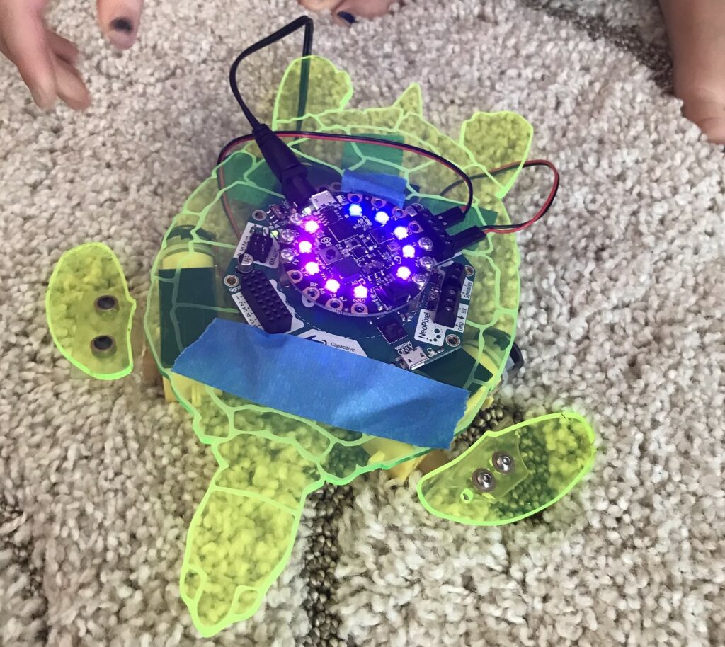 robot turtle prototype using the Adafruit Circuit Playground microcontroller